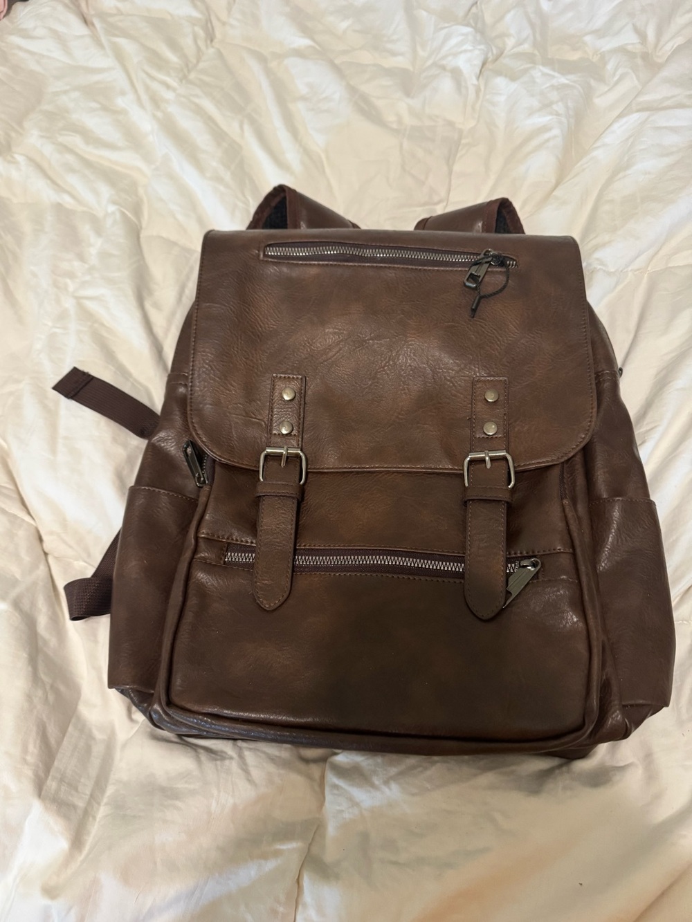 Brown Faux Leather Dark Brown Backpack, new without tags